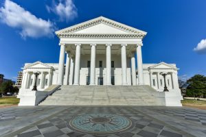 The Virginia State Capitol designed by Thomas Jefferson who was inspired by Greek and Roman Architecture in Richmond Virginia.