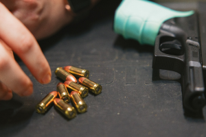 Firearm and ammunition displayed