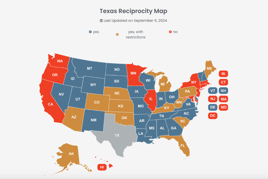 Get a Concealed Carry Permit - Reciprocity Map Example